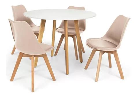 Mesa De Comedor Redonda Luna White De 100 Cm Y 4 Sillas De Color Nude MercadoLibre