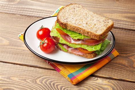 Sandwich With Salad Ham Cheese And Tomatoes Stock Image Image Of