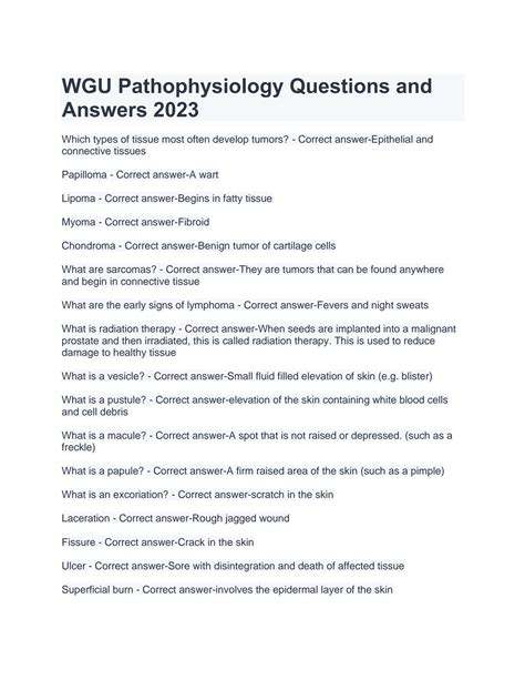 Solution Wgu Pathophysiology Questions And Answers Pdf Studypool