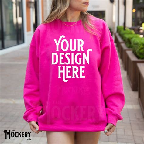 Heliconia Gildan Mockup Gildan Hot Pink Sweatshirt Mock