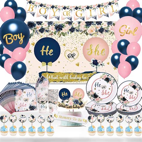 Buy Gender Reveal Party Supplies Tableware Set 118Pcs Navy And Blush