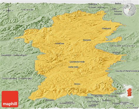 Savanna Style Panoramic Map of Powys