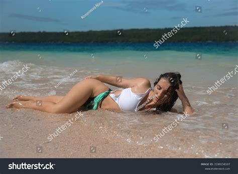 Brunette Girl Swimsuit Relaxing Water Sexy Stock Photo 2199158107 Shutterstock