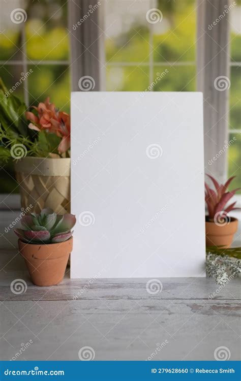 Afiche Blanco En Blanco En Blanco Se Burla De Las Plantas De La Casa Y