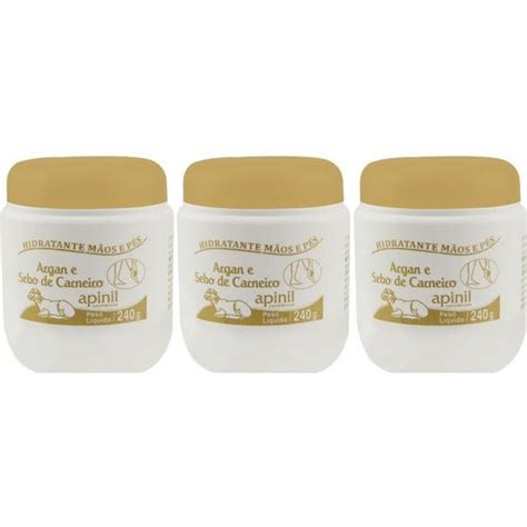 Kit 3 Creme Hidratante Pés E Mãos C Argan E Sebo De Carneiro Apinil