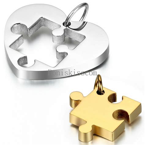 Pcs Couples Stainless Steel Heart Puzzle Pendant Necklace Valentine S