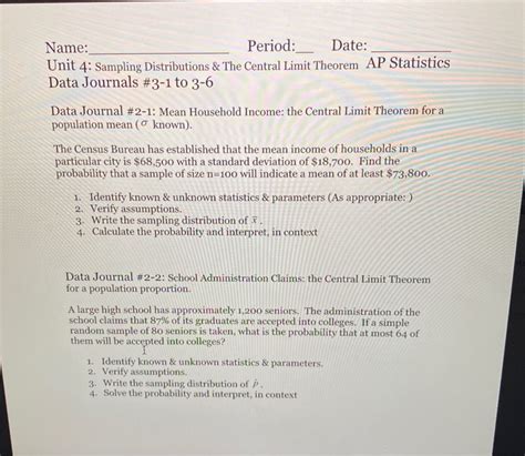 Solved Name Period Date Unit Sampling Distributions Chegg