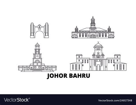 Malaysia Johor Bahru Line Travel Skyline Set Vector Image