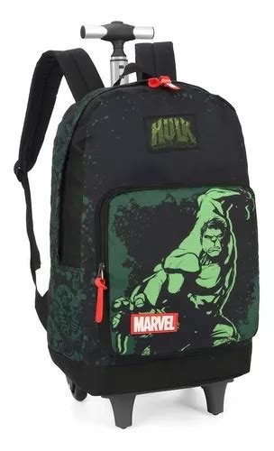 Mochila De Rodinha Masculina Hulk Juvenil Vingadores Cor Verde Desenho