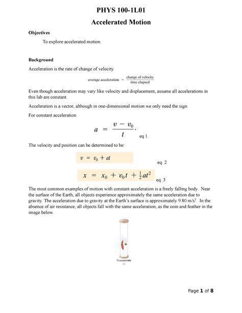 Phys Lab 2 Lab Report Phys 100 1l Accelerated Motion Objectives To Explore Accelerated