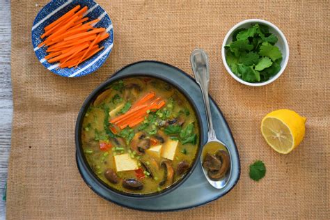 Thai Tofu And Mushroom Soup Healthy Vegan Recipe With Oriental Aromas