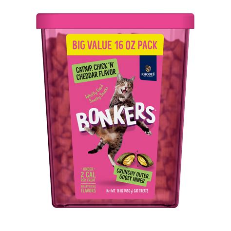 BONKERS Cat Bites, Catnip & Chick 'N' Cheddar Flavor, Crunchy & Soft