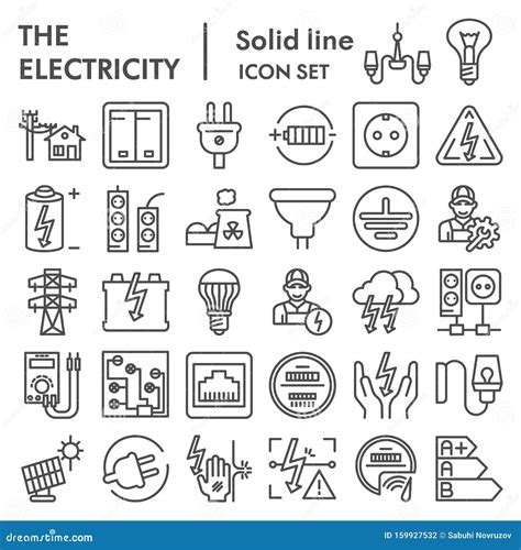 Electricity Line Icon Set Power Symbols Collection Vector Sketches