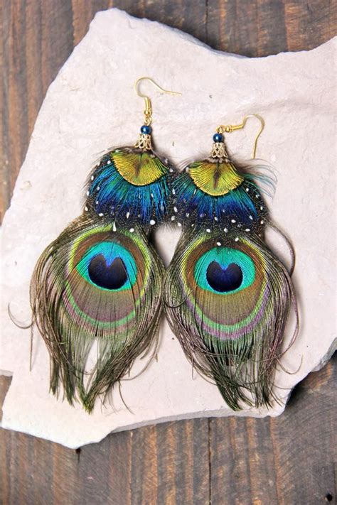 Peacock Feather Earrings Green Feather Earrings Green Peacock Etsy