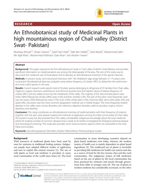 Pdf Mushtaq 2014 An Ethnobotanical Study Of Medicinal Plants