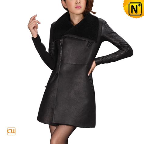 Womens Slim Black Sheepskin Leather Coat Cwmalls