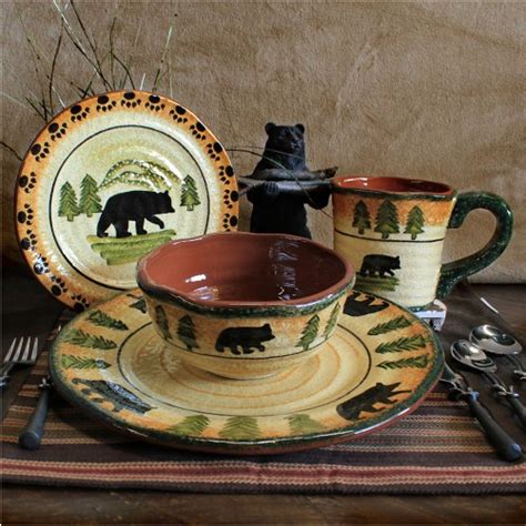 Black Bear 16pc Dinnerware Set Bear Dinnerware Dinnerware Sets