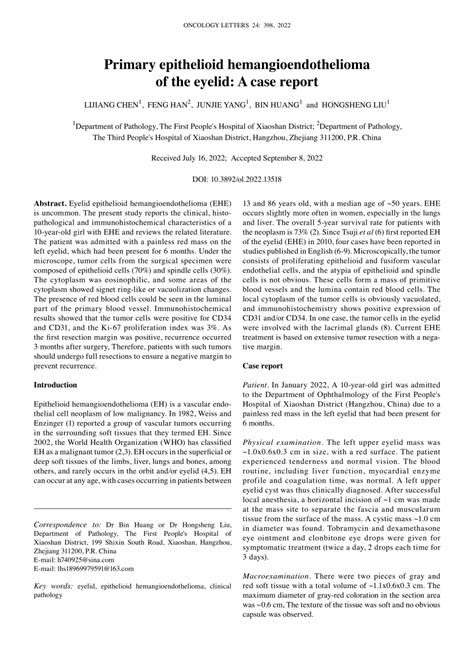 Pdf Primary Epithelioid Hemangioendothelioma Of The Eyelid A Case Report