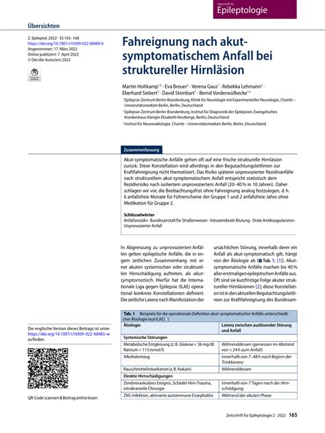 PDF Fahreignung Nach Akut Symptomatischem Anfall Bei Struktureller