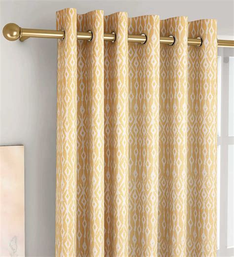 Buy Yellow Geometric Poly Cotton 5 Ft Semisheer Eyelet Window Curtains