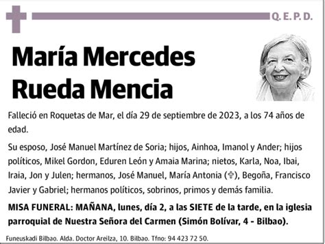 María Mercedes Rueda Mencia Esquela Necrológica El Correo