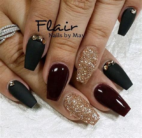 Pin by Areli Quintana on uñas y mas Coffin nails designs Black gold