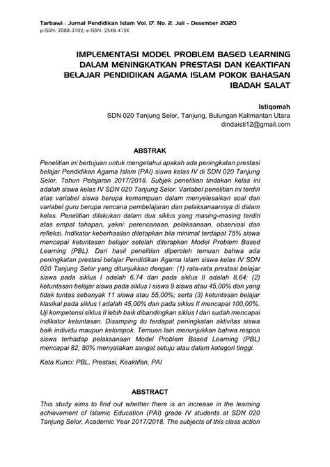 Pdf Implementasi Model Problem Based Learning Dalam Meningkatkan