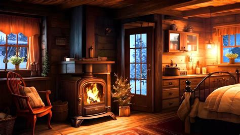 Winter Cozy Cabin in Blizzard Environment丨Crackling Firewood Burning ...