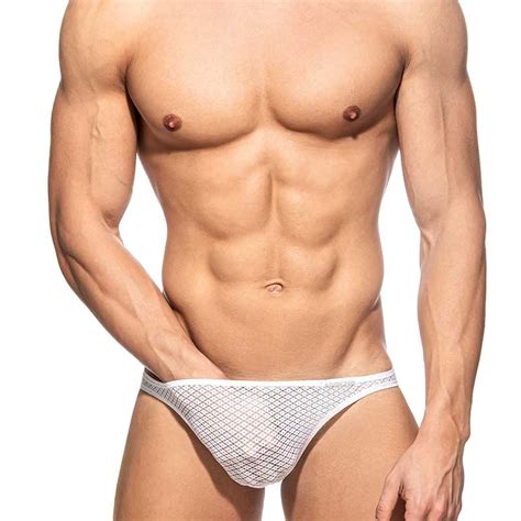 Men S Mesh Underwear As Bikini Brief In Black And Gold With A Snakeskin Pattern By ADDICTED