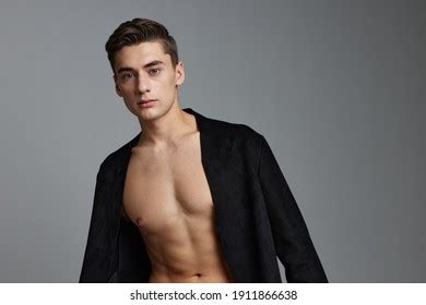 Man Black Jacket Naked Torso Attractive Stock Photo Shutterstock