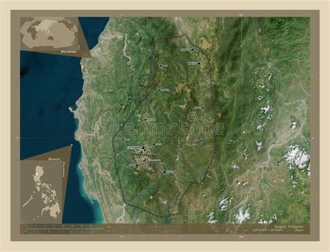 Benguet Philippines High Res Satellite Labelled Points Of Cit Stock