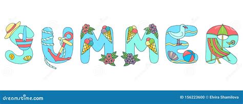 The Word Summer Of Bright Letters Vacation At Sea Stock Illustration Illustration Of Outline