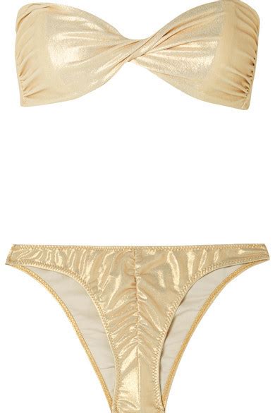 Lisa Marie Fernandez Alexia Ruched Metallic Bandeau Bikini Net A