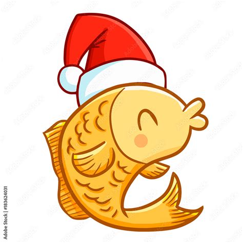 Funny And Cute Yellow Fish Wearing Santas Hat For Christmas And