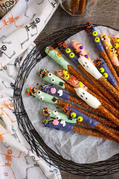 Spooky Dipped Pretzel Rods Monster Halloween Treats Take Two Tapas