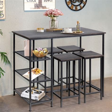 Piece Counter Dining Table Set Bar Pub Table Set Metal Frame Black