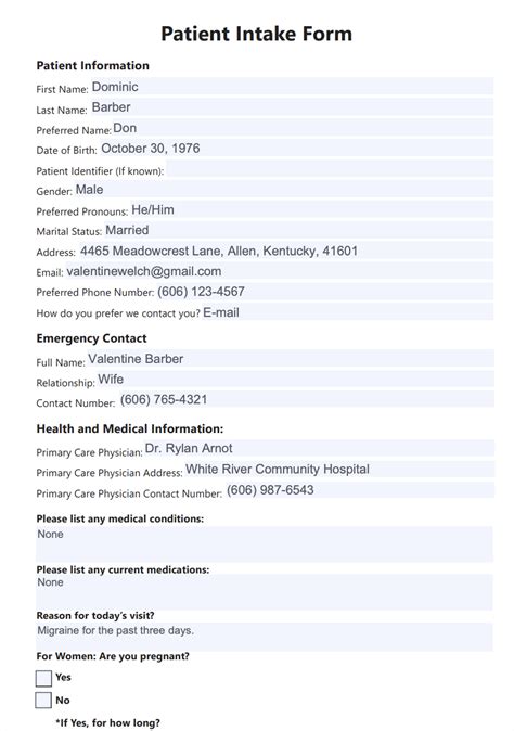 Patient Intake Form Template And Example Free Pdf Download