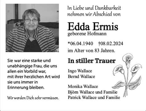 Traueranzeigen Von Edda Ermis Vrm Trauer De