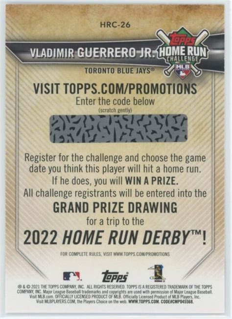 Topps Home Run Challenge Code Cards Hrc Vladimir Guerrero Jr