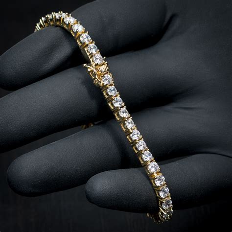 Men S Gold Cz Solitaire Tennis Chain Bracelet