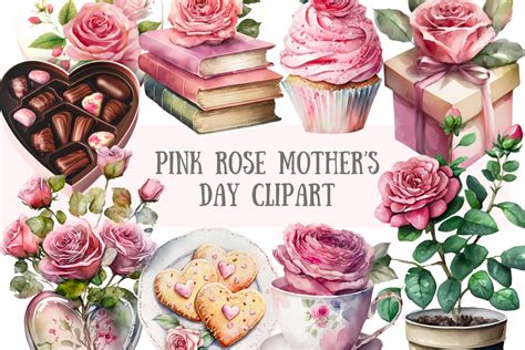 Watercolor Pink Rose Mothers Day Clipart Graphic By Jar Of Whimsy