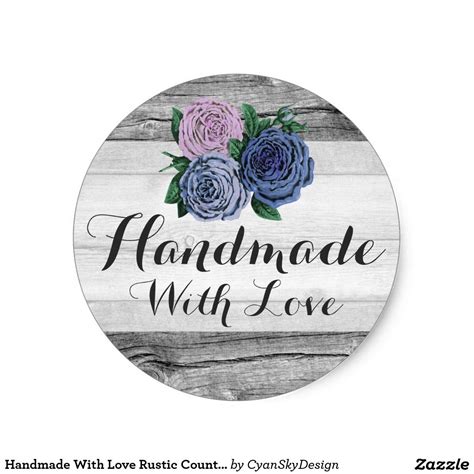 Handmade With Love Rustic Country Barn Wood Roses Classic Round Sticker