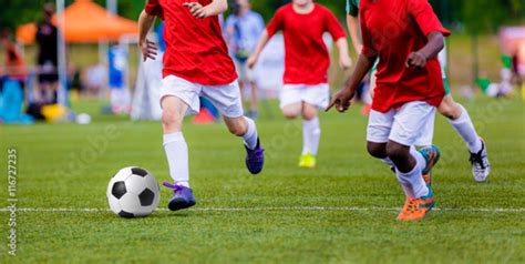 Boys Playing Soccer Football Match International Sport Competition