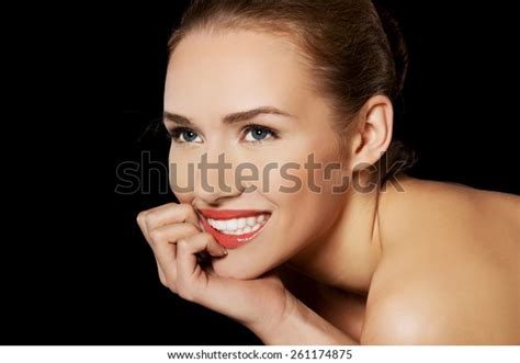 Portrait Smiling Nude Woman On Dark Stock Photo Shutterstock