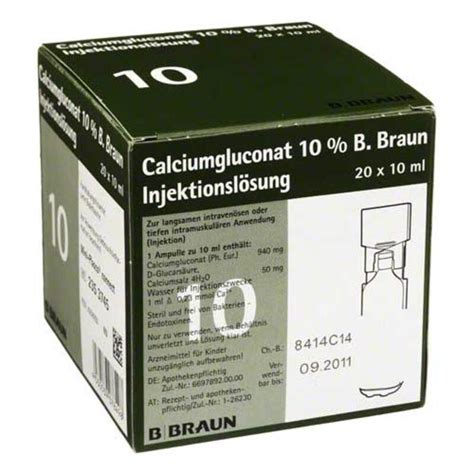 Calciumgluconat 10 Mpc Injektionslösung 20X10 ml online bei Pharmeo kaufen