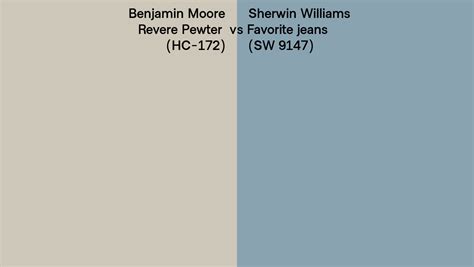 Benjamin Moore Revere Pewter Hc 172 Vs Sherwin Williams Favorite Jeans Sw 9147 Side By Side