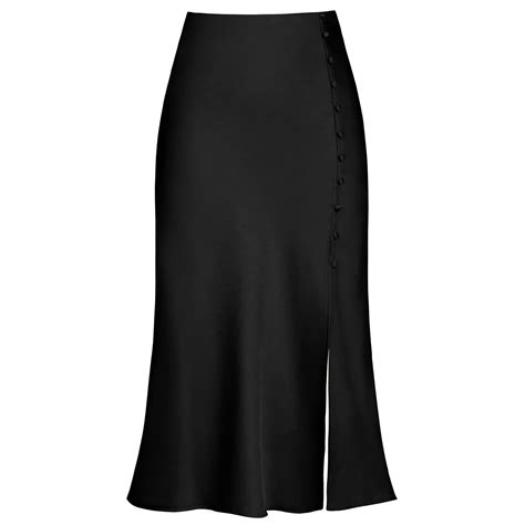 Women S Elegant Satin Skirt High Waist Button Front Side Slit Bodycon Midi Skirts