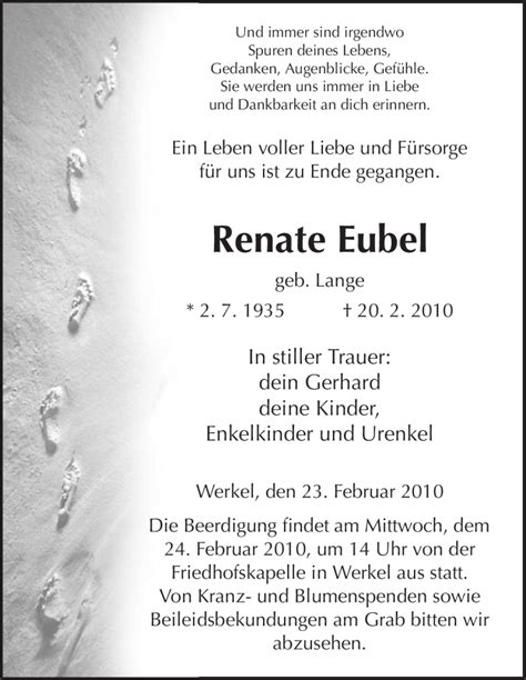 Traueranzeigen Von Renate Eubel Trauer HNA De