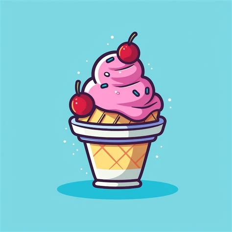 Premium Photo Illustration Of A Pink Ice Cream Cone With A Cherry On