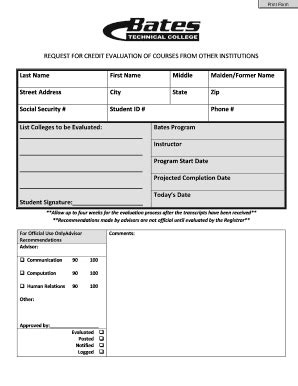 Fillable Online Bates Ctc Credit Evaluation Form Pdf Bates